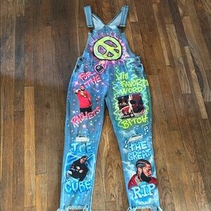 Colorful Graphic Denim Overalls
